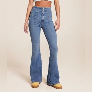 Free People Jayde Flare Stretch Jeans in Sunburst Blue
